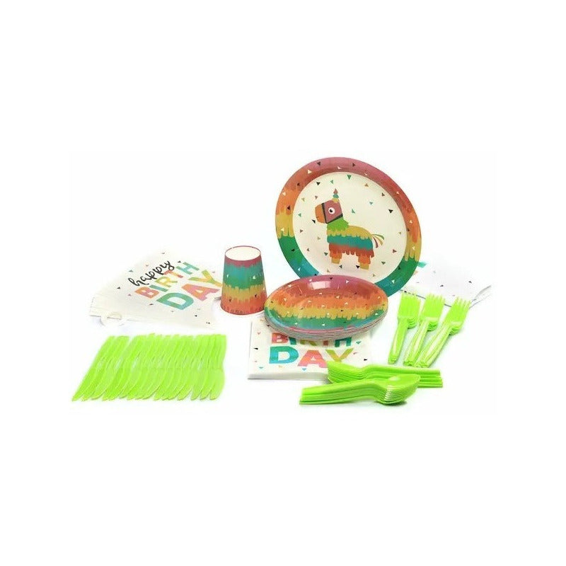 Set De Fiesta Decoración Piñata 16 Personas 114pz Colores